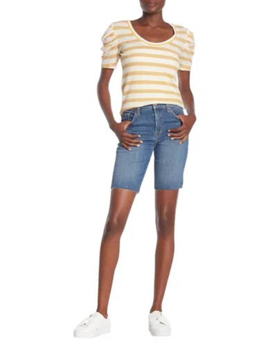 7 For All Mankind High Rise Raw Hem Bermuda Denim Shorts In Blue