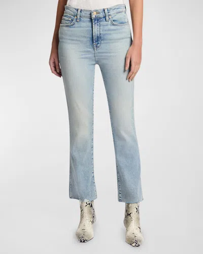 7 For All Mankind High-rise Slim Kick Jeans With Distressed Hem In Desert Sky 1