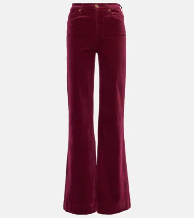 7 For All Mankind High-rise Velvet Flared Pants In Red