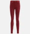 7 For All Mankind High-rise Velvet Slim Pants In Red