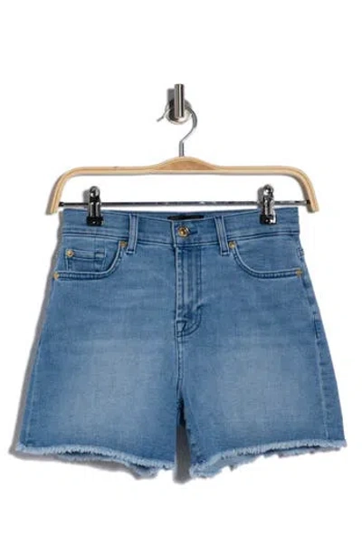 7 For All Mankind High Waist Denim Shorts In Blue