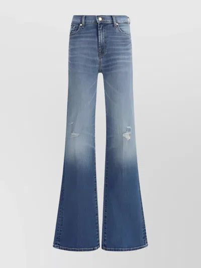 7 For All Mankind High Waist Flared Jeans With Distressed Finish In Blue