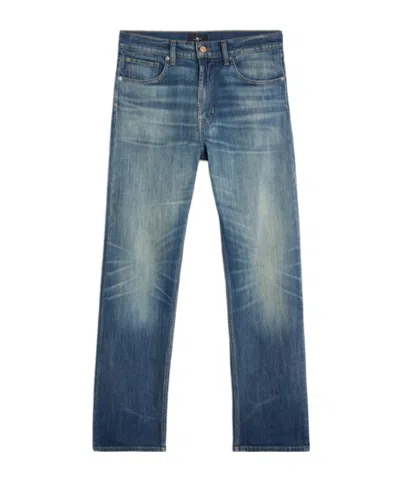 7 For All Mankind High Waist Straight Jeans Man In Blue