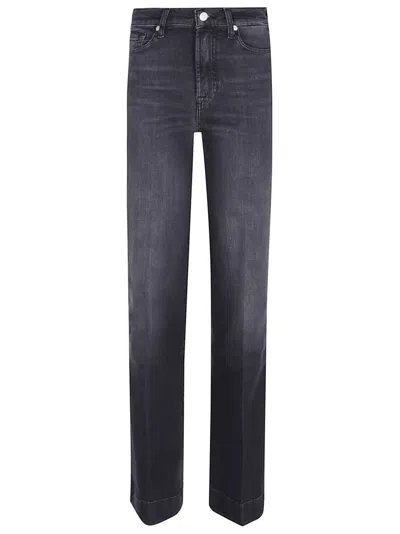 7 For All Mankind High-waisted Flared Stretch Cotton Jeans In Black