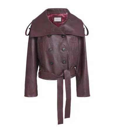 7 For All Mankind High-neck Leather Jacket In Burgundy