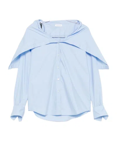 7 For All Mankind High-necked Long-sleeved Poplin Shirt In Blue