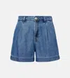 7 For All Mankind Hilo Pleated Denim Shorts In Blue