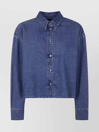 7 For All Mankind Button-down Long-sleeved Shirt In Blue