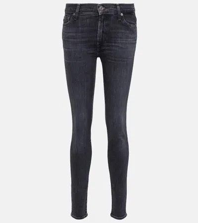 7 For All Mankind Hw Skinny High-rise Slim Jeans In Grey