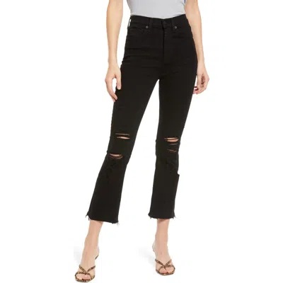 7 For All Mankind Hw Slim Flare Leg Jeans In Black W/destroy