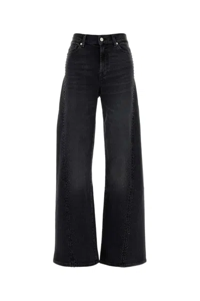 7 For All Mankind Black Stretch Denim Lotta Wide-leg Jeans