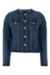 7 For All Mankind Vicky Denim Jacket Frayed Hem In Blue