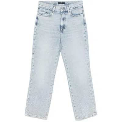 7 For All Mankind Logan Stovepipe Juicy With Faded Crystals In Blue