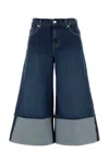 7 For All Mankind Wide-leg Jeans With Belt Loops And Contrast Hem In Blue