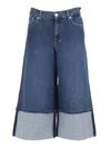 7 For All Mankind Wide-leg Jeans With Belt Loops And Contrast Hem In Blue