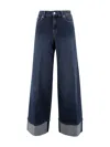 7 For All Mankind Wide-leg Denim Trousers Folded Cuffs In Blue