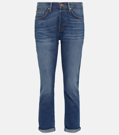 7 For All Mankind Josefina Mid-rise Slim Jeans In Blue Print