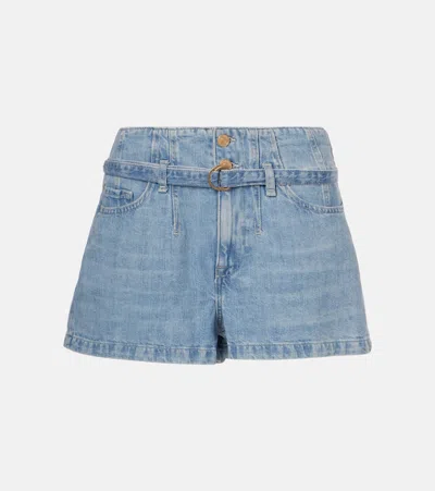 7 For All Mankind Kansas Belted High-rise Denim Shorts In Blue