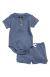 7 For All Mankind Kids' 2-piece Bodysuit & Knit Shorts Set In Heather Blues