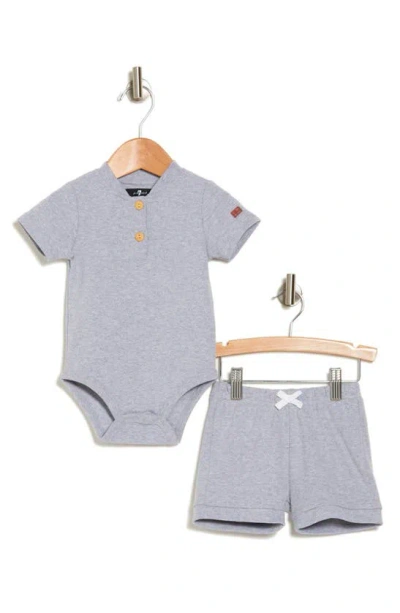7 For All Mankind Babies'  Kids' 2-piece Bodysuit & Knit Shorts Set In Heather Grey