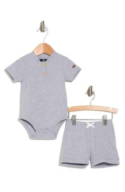 7 For All Mankind Babies' Kids' 2-piece Bodysuit & Knit Shorts Set In Heather Grey