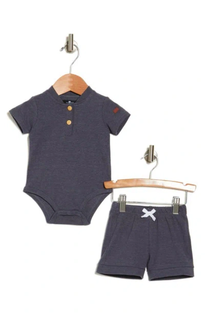 7 For All Mankind Babies'  Kids' 2-piece Bodysuit & Knit Shorts Set In Navy Heather