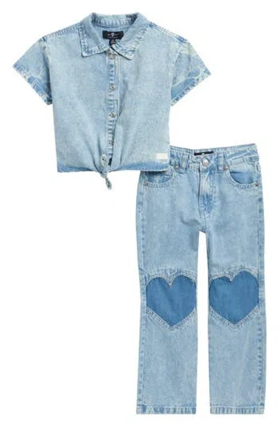 7 For All Mankind Kids' 2-piece Flare Leg Denim Set In Blue