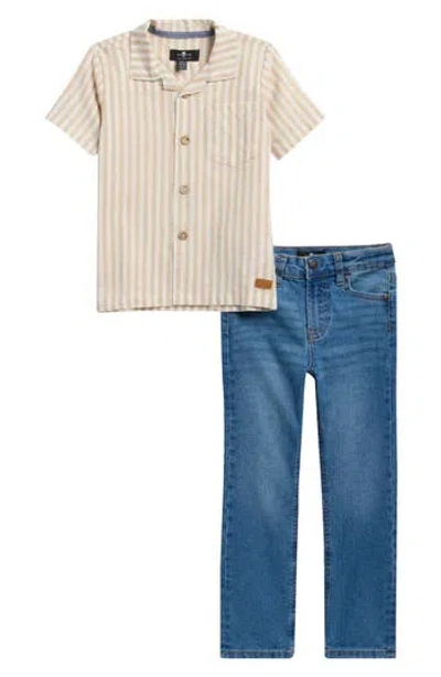 7 For All Mankind Kids' 2-piece Shirt & Jeans Set In Brown