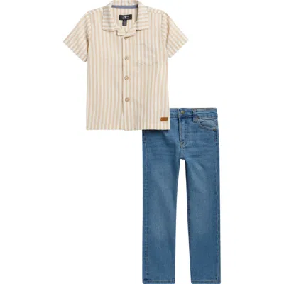 7 For All Mankind Kids' 2-piece Shirt & Twill Pants Set In Brown