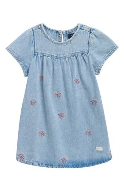 7 For All Mankind Kids' Bow Embroidered Dress In Blue