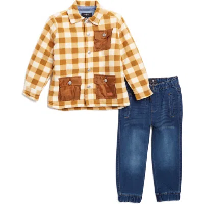 7 For All Mankind Kids' Button-up Shirt & Pull-on Pants Set In Cognac