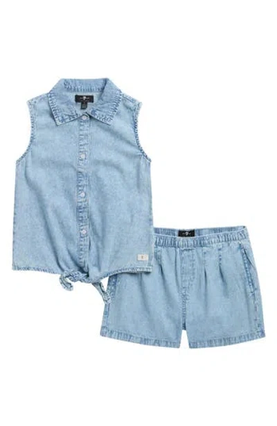 7 For All Mankind Kids' Cherry Print Sleeveless Button-up & Shorts Set In Blue