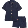 7 For All Mankind Kids' Co-ord Button-up Shirt & Shorts Set In Navy