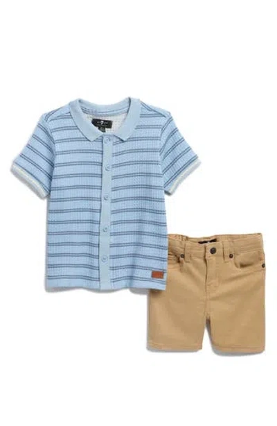 7 For All Mankind Kids' Coordinated Crinkle Polo & Shorts Set In Blue
