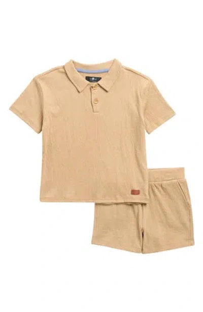 7 For All Mankind Kids' Coordinated Crinkle Polo & Shorts Set In Khaki