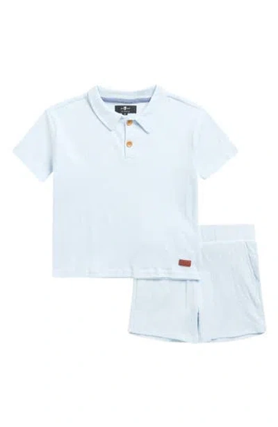 7 For All Mankind Kids' Coordinated Crinkle Polo & Shorts Set In Misty Blue