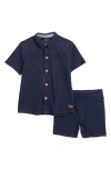 7 For All Mankind Kids' Coordinated Twill Button Front Shirt & Shorts Set In Navy