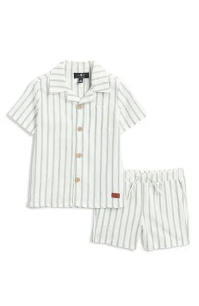 7 For All Mankind Kids' Cotton & Linen Shirt & Shorts Set In Hedge Green