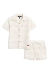 7 For All Mankind Kids' Cotton & Linen Shirt & Shorts Set In Khaki