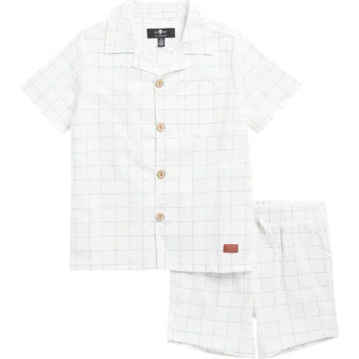 7 For All Mankind Kids' Cotton & Linen Shirt & Shorts Set In Lt Blue