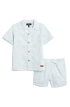 7 For All Mankind Kids' Cotton & Linen Shirt & Shorts Set In Soft Blue