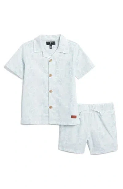 7 For All Mankind Kids' Cotton & Linen Shirt & Shorts Set In Soft Blue