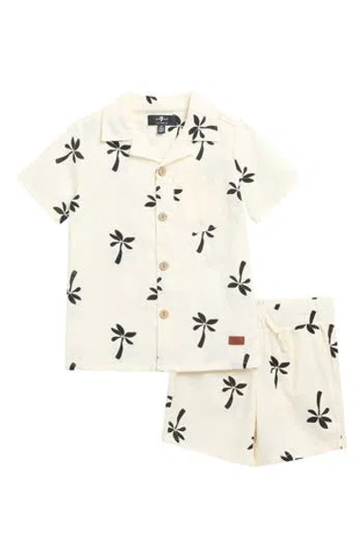7 For All Mankind Kids' Cotton & Linen Shirt & Shorts Set In White