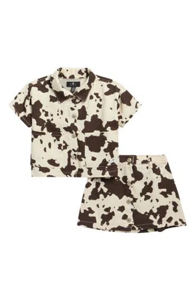 7 For All Mankind Kids' Cow Print Shirt & Skirt Set In White