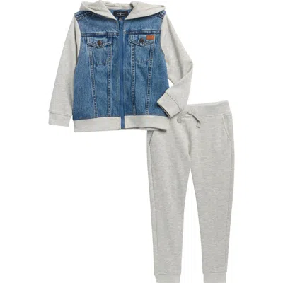 7 For All Mankind Kids' Denim Bomber Jacket & Fleece Joggers Set In Blue
