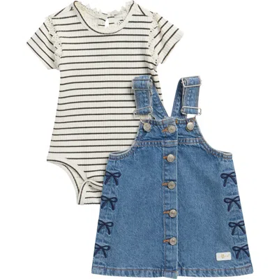 7 For All Mankind Babies'  Kids' Denim Jumper & Bodysuit Set In Blue