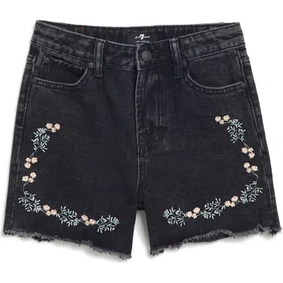 7 For All Mankind Kids' Embroidered Denim Shorts In Black