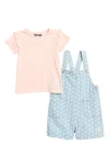 7 For All Mankind Kids' Eyelet Trim Top & Denim Jumper Romper In Pale Pink