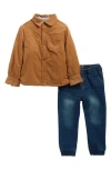 7 For All Mankind Kids' Faux-fur Lined Corduroy Jacket & Jean Joggers Set In Brown