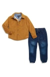 7 For All Mankind Kids' Faux-fur Lined Corduroy Jacket & Jean Joggers Set In Cognac